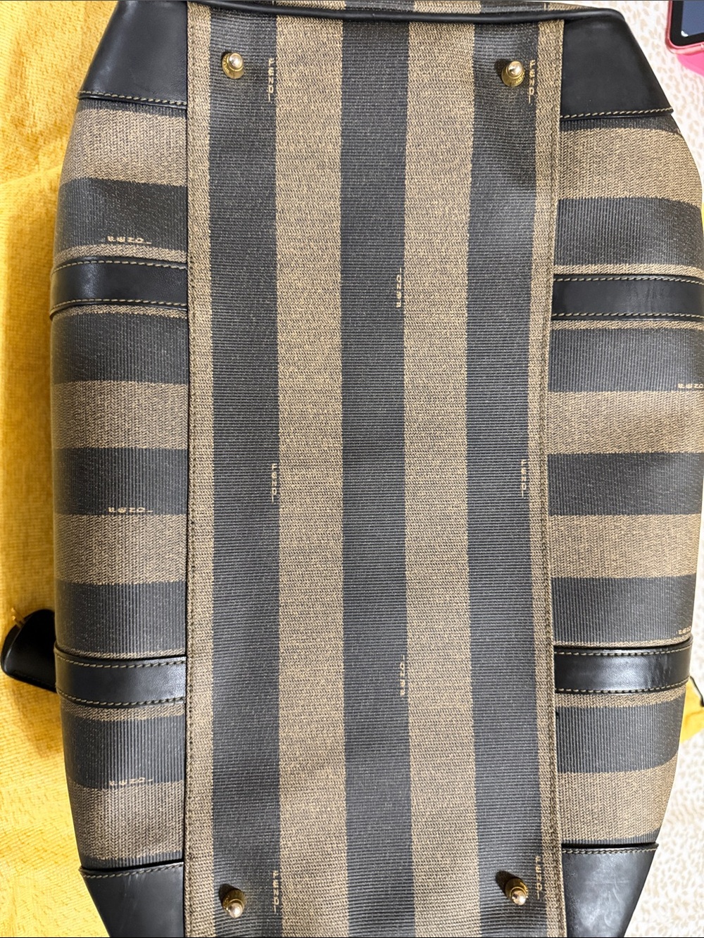Fendi Black & Brown Striped Leather-Trim Duffel Bag - Picture 10 of 10